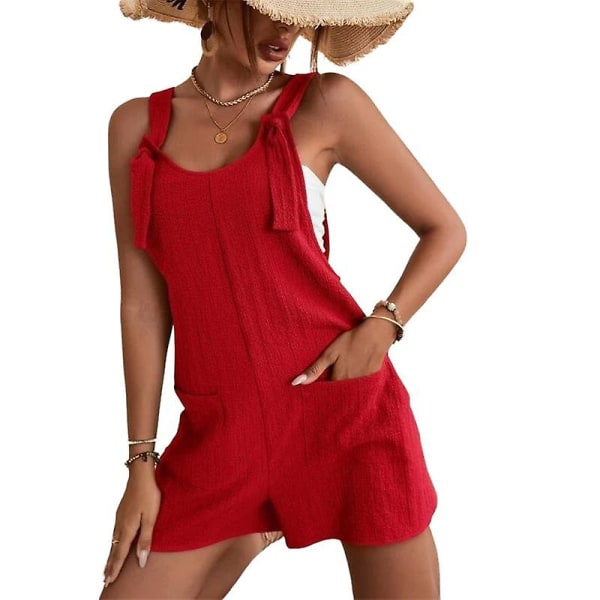 Dam Casual Sleeveless Spaghetti Straps Jumpsuits, Byxor Romper Med Ficka Red S