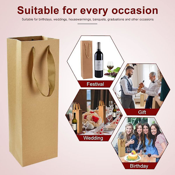 15 st A Kraft presentpåse - Flaskstorlek - 11*9*35cm - Kraft presentinslagning, förpackning, idealisk för: Flaska, kalebass, mat