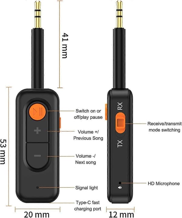 Bluetooth-sender/-mottaker 2-i-1 Bluetooth 5.4 lydadapter, mini trådløs 3,5 mm AUX Bluetooth-adapter