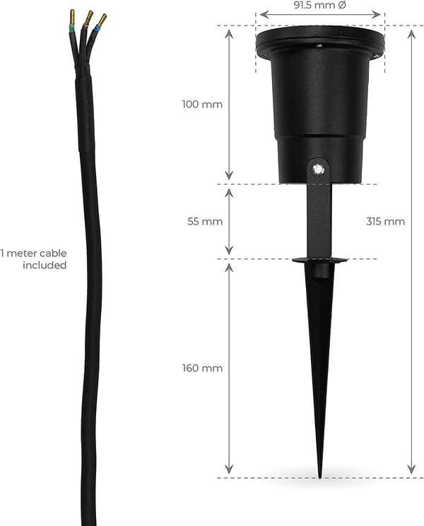 LED Ulkovalaisin Maapiikillä | Musta Alumiini | Ip65 | Gu10-kanta