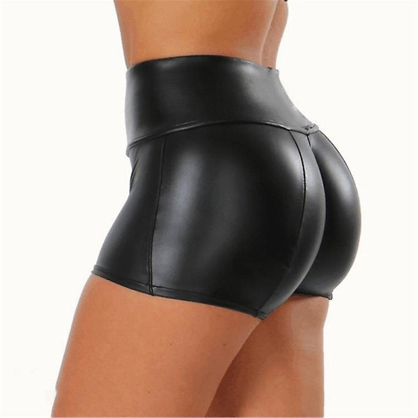 Kvinnors flexibla shorts i konstläder, hög midja, sexiga discoshorts Black L