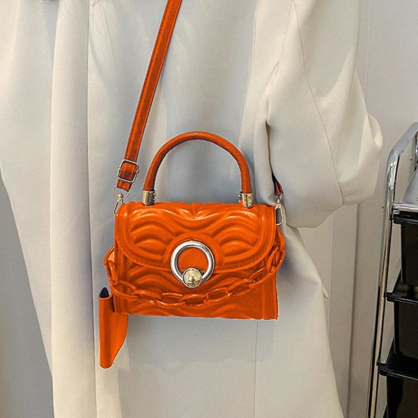 Vår och sommar fräsch flerfärgad handväska i konstläder axelväska tvådelad väska orangered