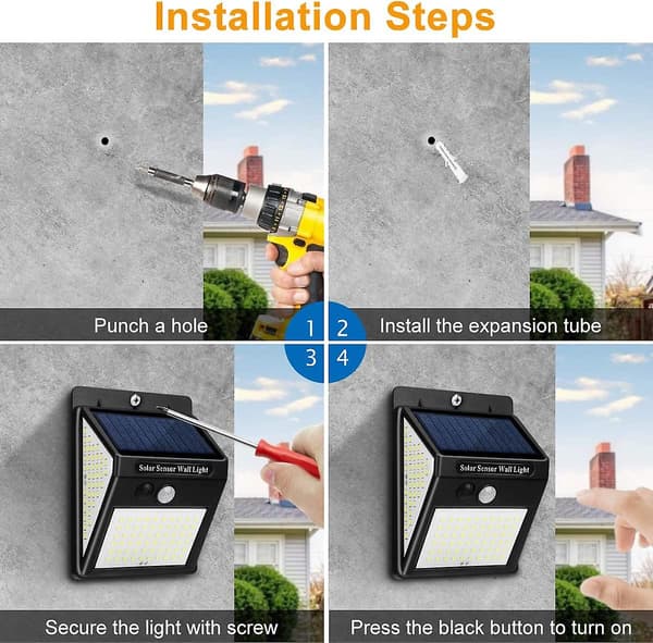 Solcellelamper Utendørs, [4 Pakke 144 LED] Vanntett Bevegelsessensor, 3 Moduser LED Spotlight [Energiklasse A+]