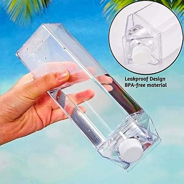 2 st transparenta mjölkförpackningsvattenflaska 500 ml mjölkjuicebox bärbar återanvändbar för utomhussporter resor camping
