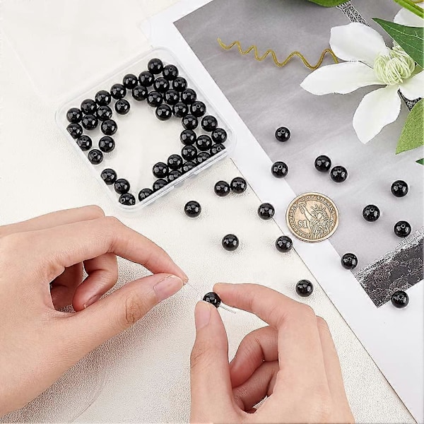 60 stk. 8mm Naturlig Turmalin Edelsten Runde Perler Svart Turmalin Edelsten Perler Turmalin Energistein
