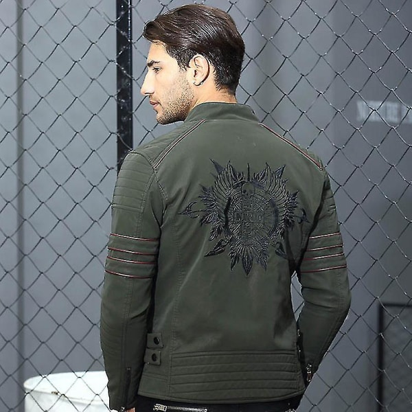 Fleece-vuorattu nahkatakki miehille, vintage-tyylinen moottoripyöräilytakki, retro-henkinen biker-nahkatakki 2XL A