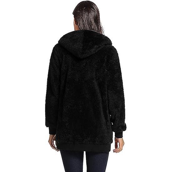Fleecejakke for kvinner, Oversized hettejakke med glidelås for kvinner Blue L