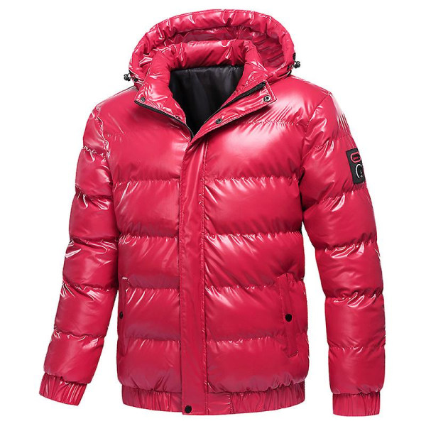 Herre Skinnende Dunjakke Aftagelig Hætte Vinter Tyk Varm Pufferjakke Red XS