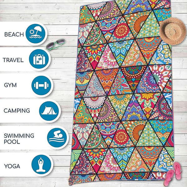 Hurtigtørrende strandhåndklæde til rejser - Ekstra stort 80x160 cm Oversized til svømning, pool, yoga, rejser Pattern 2