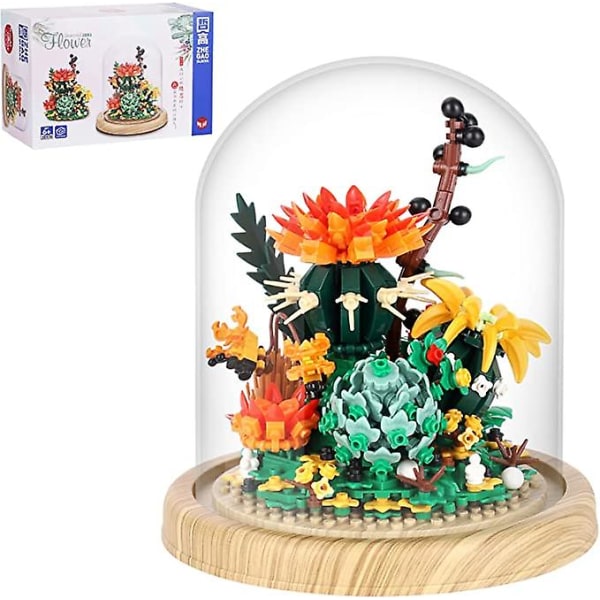 Luova Bonsai-kukkakimppu rakennussarja, kukka kasvitieteellinen kokoelma rakennuslelu, rakennuspalikkasarja aikuisille ja lapsille Succulent Plant Bonsai Flower