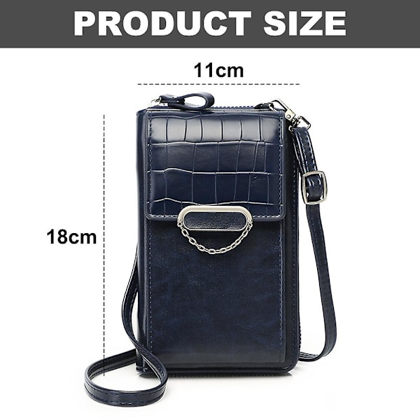 Liten mobiltelefonväska crossbody väskor för kvinnor läder plånbok väska med kreditkortshållare, 18*11*4.5cm blue
