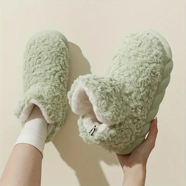 Dam Fluffy Snow Boots, Solid Color Vinter Varma Slip On Slipper Boots, Inomhus & Utomhus Plysch Ankle Boots green EU38 39