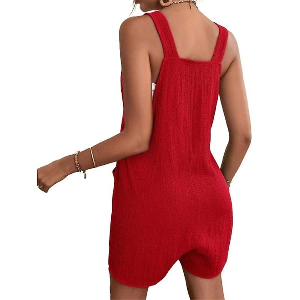 Kvinnors casual ärmlös spaghettiband jumpsuit, byxdräkt med fickor Red XL