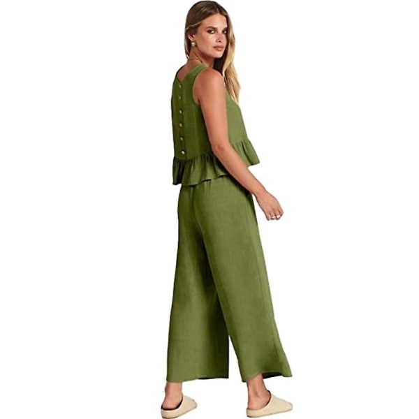 Dam 2-delat sommaroutfit, casual tank top och byxor Green S