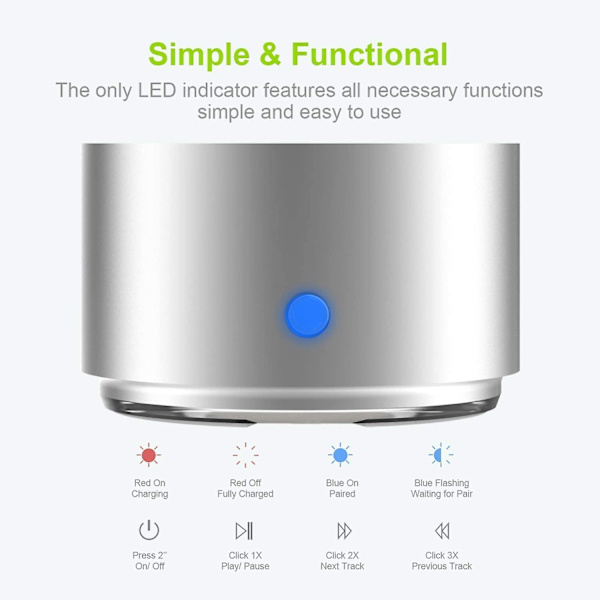 Badrumshögtalare, aktiv bärbar Bluetooth 5.0 med extra bas, 12 timmars batteritid, IP67 vattentät (silver)