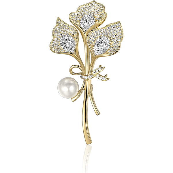 Tre Blade Broche Pins Zircon Cz 14k Guld Simuleret Perle Udsøgte Smykker Til Mænd Kvinder Tørklæde Håndværk Vintage Dansefest Tilbehør