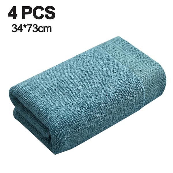 Håndkle Sett med 4 - 100% Bomullsmyk Pluss Absorberende Badehåndkle - Premium Vaskelapper for Spa, Bad (34*73cm) Blue