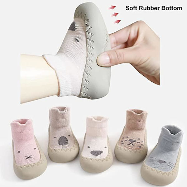 Baby Sock Shoes Halkfria Söta Cartoon Mjuka Stickade Baby Golvskor Småbarnsskor För Flickor Pojkar khaki 18 24months