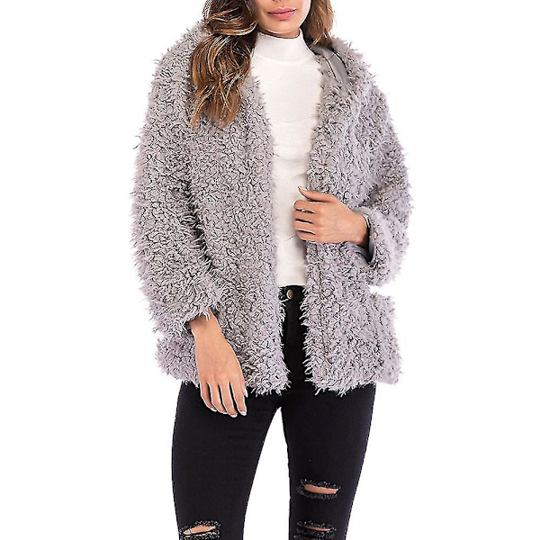 Dame Hætte Kort Frakke Casual Langærmet Løs Faux Shearling Lynlås Varm Cardigan S A