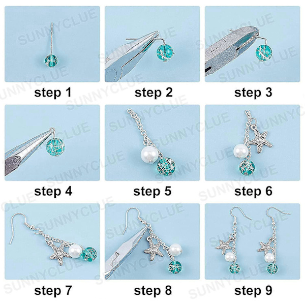 1 Ask DIY 8 Par Ocean-tema Örhängetillverkningssatser Sötvattensskal Havssköldpadda Charms Hängsmycken Cowrie Shell & Glas & Syntetisk Turkos Pärlor för Händer