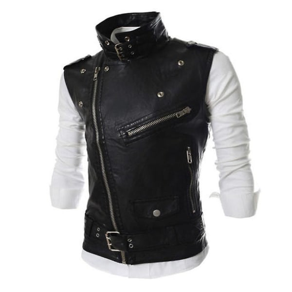 Herr Läder Motorcykelväst, Svart Ridning Biker Faux Läder Västar Black S