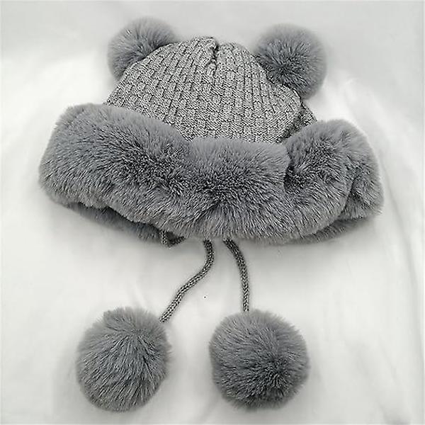 Lämmin villapipo korvaläpillä, paksu neulottu pipo, söpö naisten lumipipo talveen, lämpimin pipo miehille (harmaa)