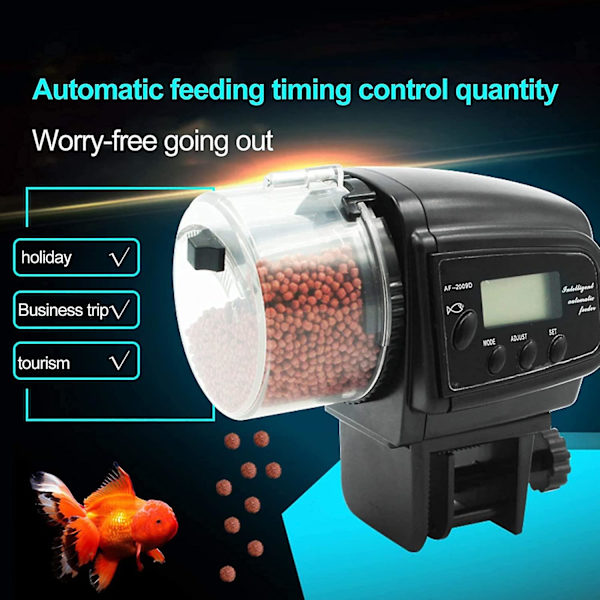 Automatisk fiskefodringsautomat med smart elektrisk holdbar digital LCD-skærm, justerbar akvarietimer
