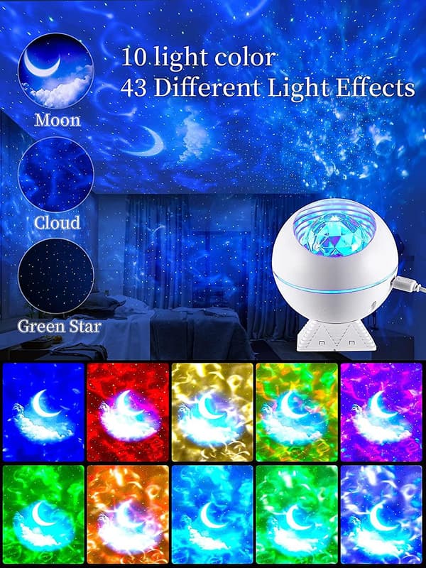 Stjernehimmelprojektor for barn, LED nattlys planetarium galakselampe, med Bluetooth-timer