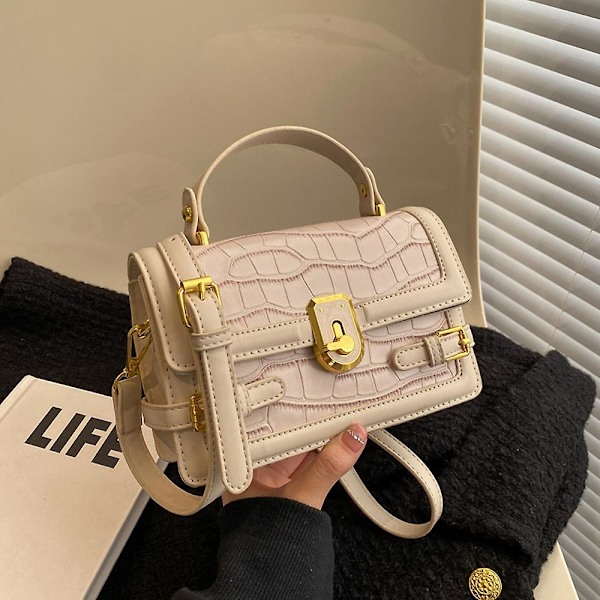 Ny stor kapacitet konstläder axelväska casual joker budväska beige