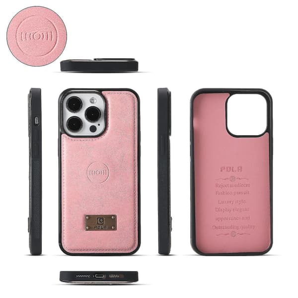 Plånboksfodral med dragkedja i läder för iPhone 15 Plus Pink