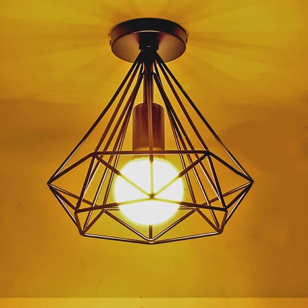 Retro Industriell Metall Taklampe Led E27 Rombe Bur 25cm For Spisestue, Bar, Soverom, Kjøkken Og Stue (pakke med 1 Svart)