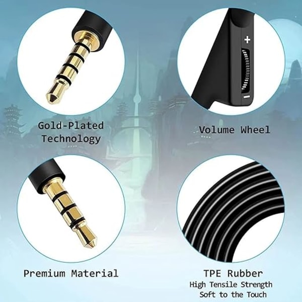 Erstatningslydkabel for spillheadset, 2 m justerbar erstatningskabel, 3D stereo volumkabel for Astro A10 A40 A30