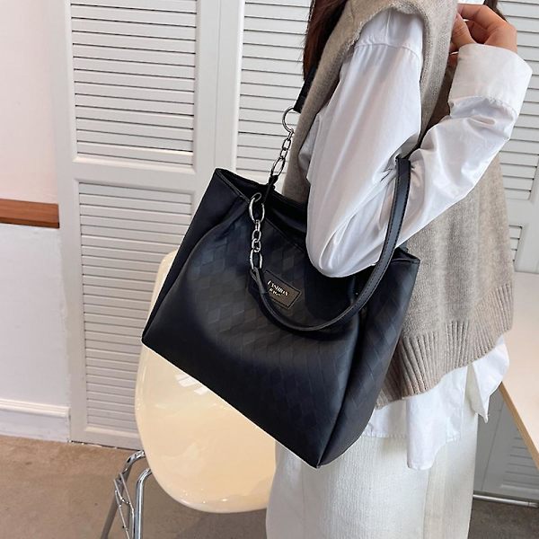 Stor PU læder håndtaske, egnet til pendling til undervisning, joker one-shoulder tote taske black