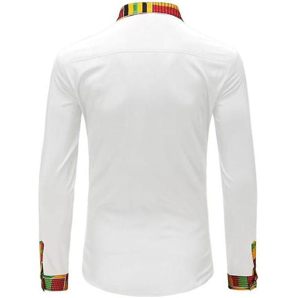 Herr Casual Button Down Skjorta Långärmad Hipster Strand Skjortor White M