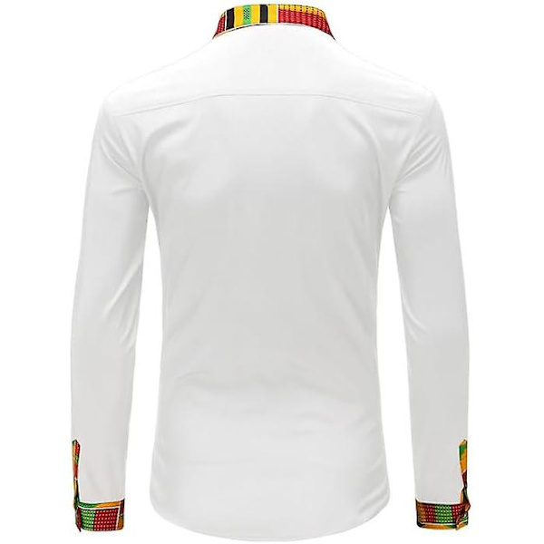 Herr Casual Button Down Skjorta Långärmad Hipster Strand Skjortor White XL