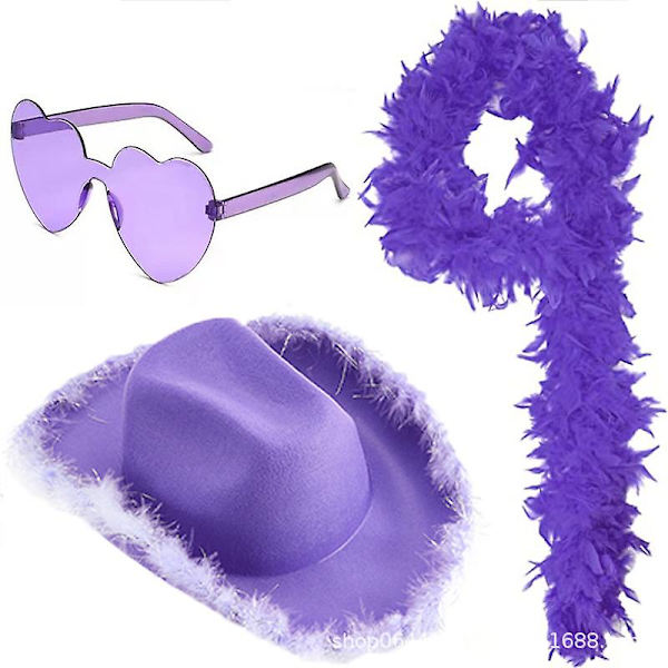Cowboyhatt med solglasögon, fjäder cowgirlhatt för Halloween Purple