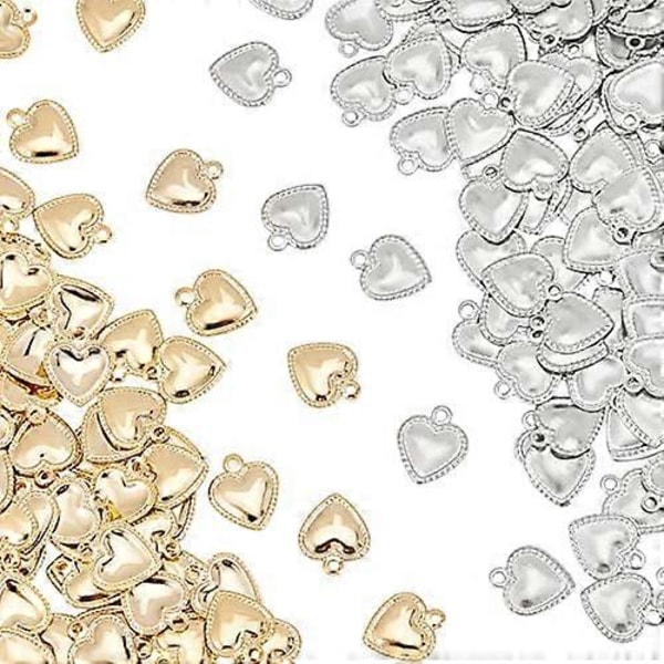 40 st Gyllene 2 Former Puffigt Hjärta Berlock Rostfritt Stål Berlock Allergivänlig Metallberlock 1-1.2mm Hål Hänge för DIY Smyckestillverkning 10-13mm