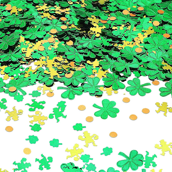 200 kpl Pyhän Patrickin päivän muovisia shamrock-kolikoita, 3-lehtisiä apiloita, onnenkolikoita, kultaisia ja vihreitä kolikoita shamrock- ja tonttukonfeteilla irlantilaisille