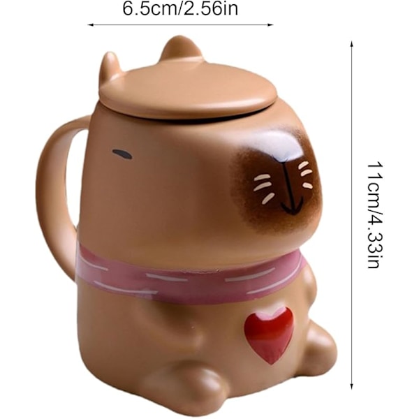 Capybara kaffekopp, Capybara-formet krus - 3D keramiske tekopper Novelty kaffekrus med lokk - Capybara vannkopp for barn, voksne