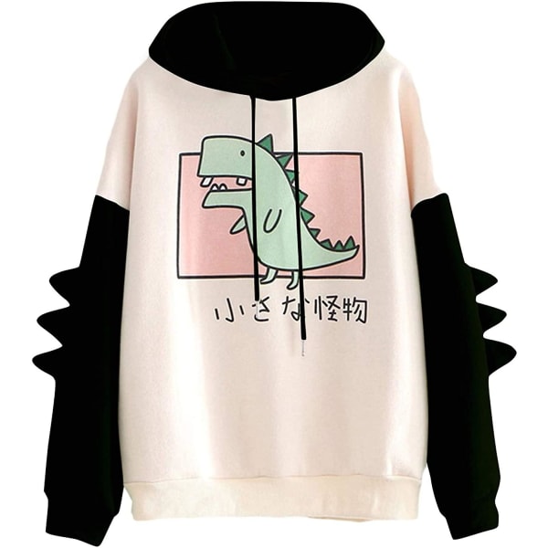 Kvinnor Tonåring Flickor Dinosaur Hoodie Sweatshirt Nyhet Söt Emo Dinosaur Cosplay Cartoon Skjorta Hoodie Hoody Topp Black S