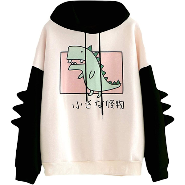 Naisten teinityttöjen dinosaurus huppari collegepaita uutuus söpö emo dinosaurus cosplay sarjakuva paita huppari huppari toppi Black L