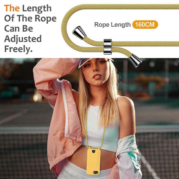 Flydende silikone etui med kortholder og lanyard til iPhone 16e Yellow