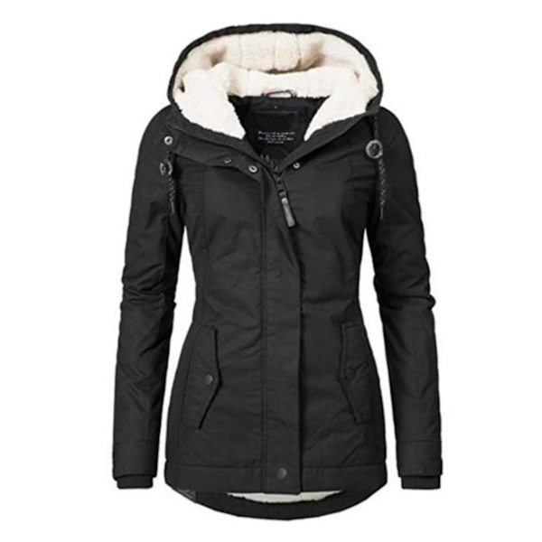 Vanntett Varm Vinterjakke med Hette Tykk Fleeceforet Bomullsjakke for Kvinner 2XL Black