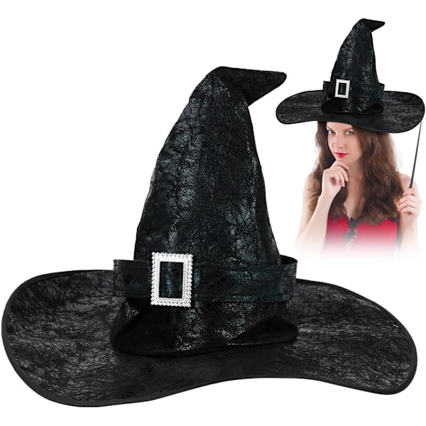 Hatt för häxa, stor Halloween-häxhatt för kvinnor, bredbrättad spetshatt, fyndklänning, kostymfest, maskerad, cosplay, accessoarer, huvuddekoration svart