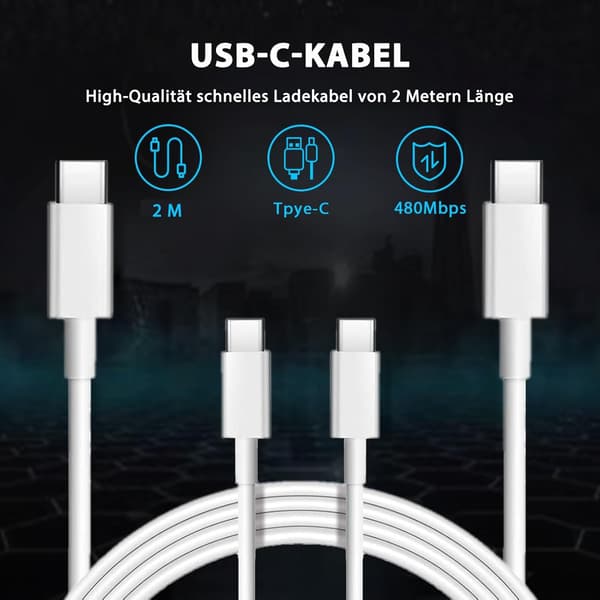 25 W Hurtiglader USB C, Strømforsyningslader, Ladeplugg USB C Hurtigladeradapter med 2 m Ladekabel hvit