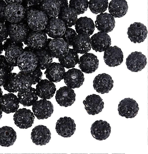 100 stk. sorte rhinestone perler 10 mm sorte lerperler polymer krystalperler