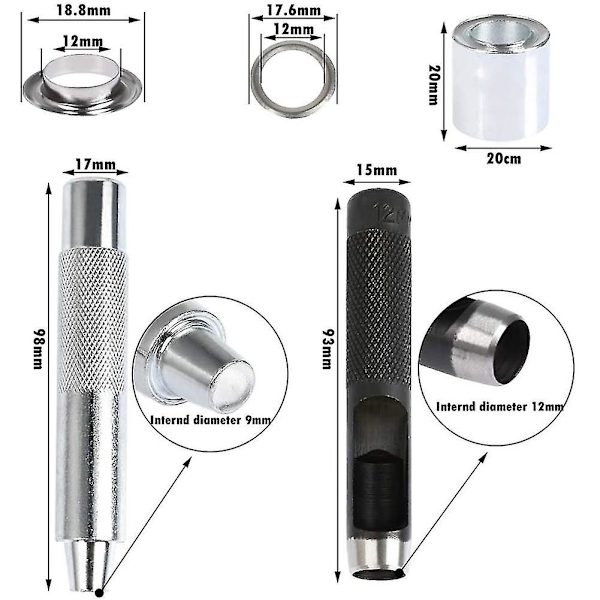 153 stk. Grommet Verktøysett - 12mm Innvendig Diameter Med Hullpunch