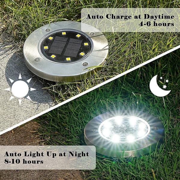 Aurinkomaavalot 4 kpl, 8 LED-levyvaloa (valkoinen)