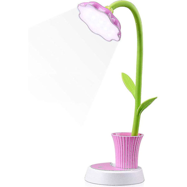 Skrivebordslampe for barn - Kreativ oppladbar skrivebordslampe LED øyebeskyttelse Berøringssensor Bordlampe Dimbar Nattbordslampe med Pennholder (rosa)