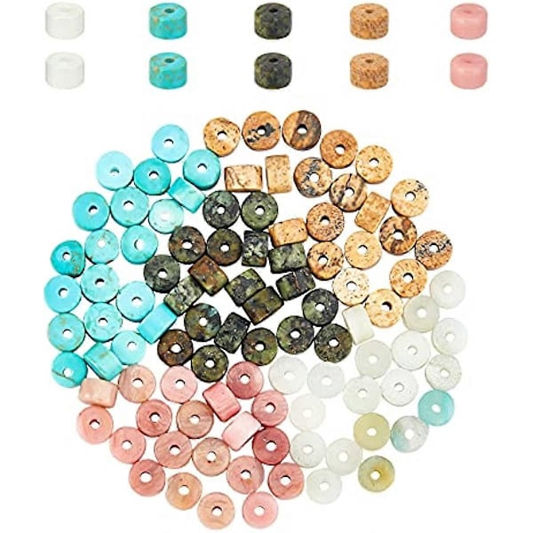 100 stk. Naturlige ædelstensperler 4mm Blandede Heishi Perler Løse Flade Runde Ufarvede Perler til Armbånd Halskæde Øreringe Smykkefremstilling Hul: 0,7mm